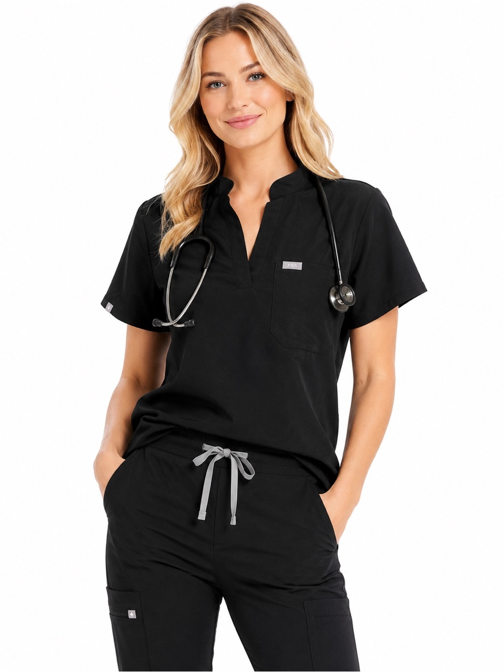 Figs Technical Collection Size Medium Labor& Delivery Black Medical Scrub Top